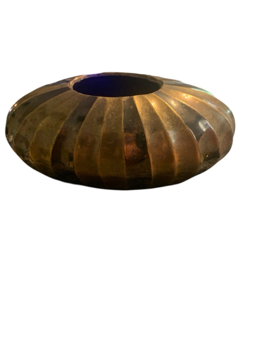 Vintage Brass Vase Or Planter Ribbed Bulbous Shape MCM made in India